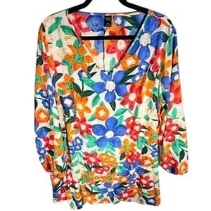 Floral V-Neck Mini Dress Plus Size 2XL Multi Color Boho maximalist babydoll